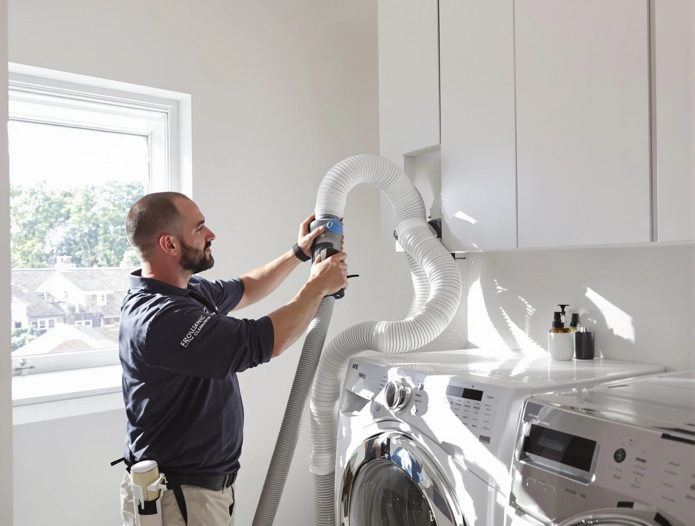 Certified Newton Dryer Vent Cleaning technician performing dryer vent cleaning in Newton