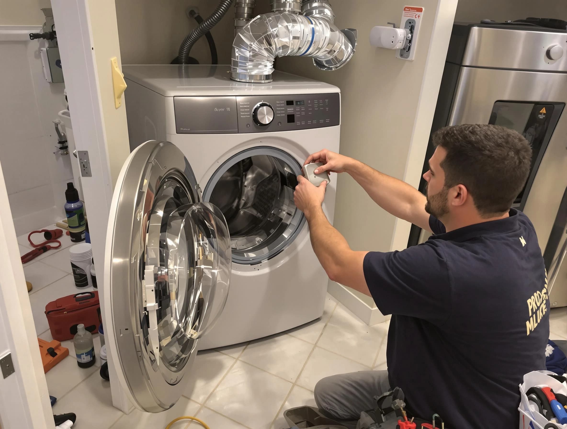 Newton Dryer Vent Cleaning technician performing precise dryer vent hose installation in Newton