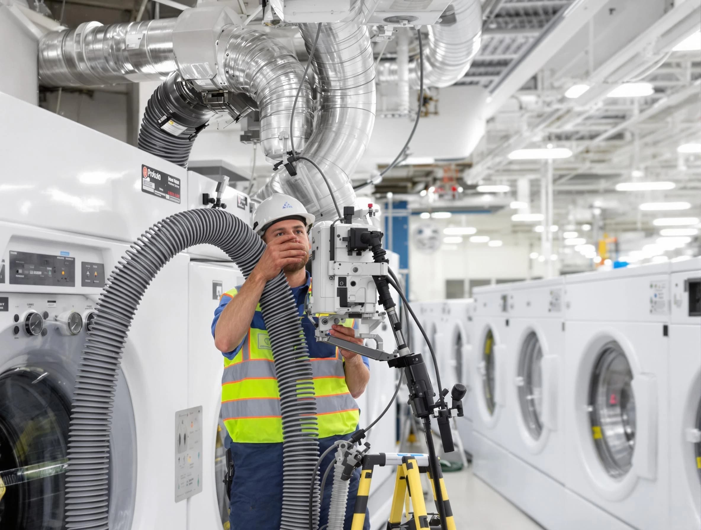 Newton Dryer Vent Cleaning team performing commercial-grade dryer vent cleaning at a business facility in Newton