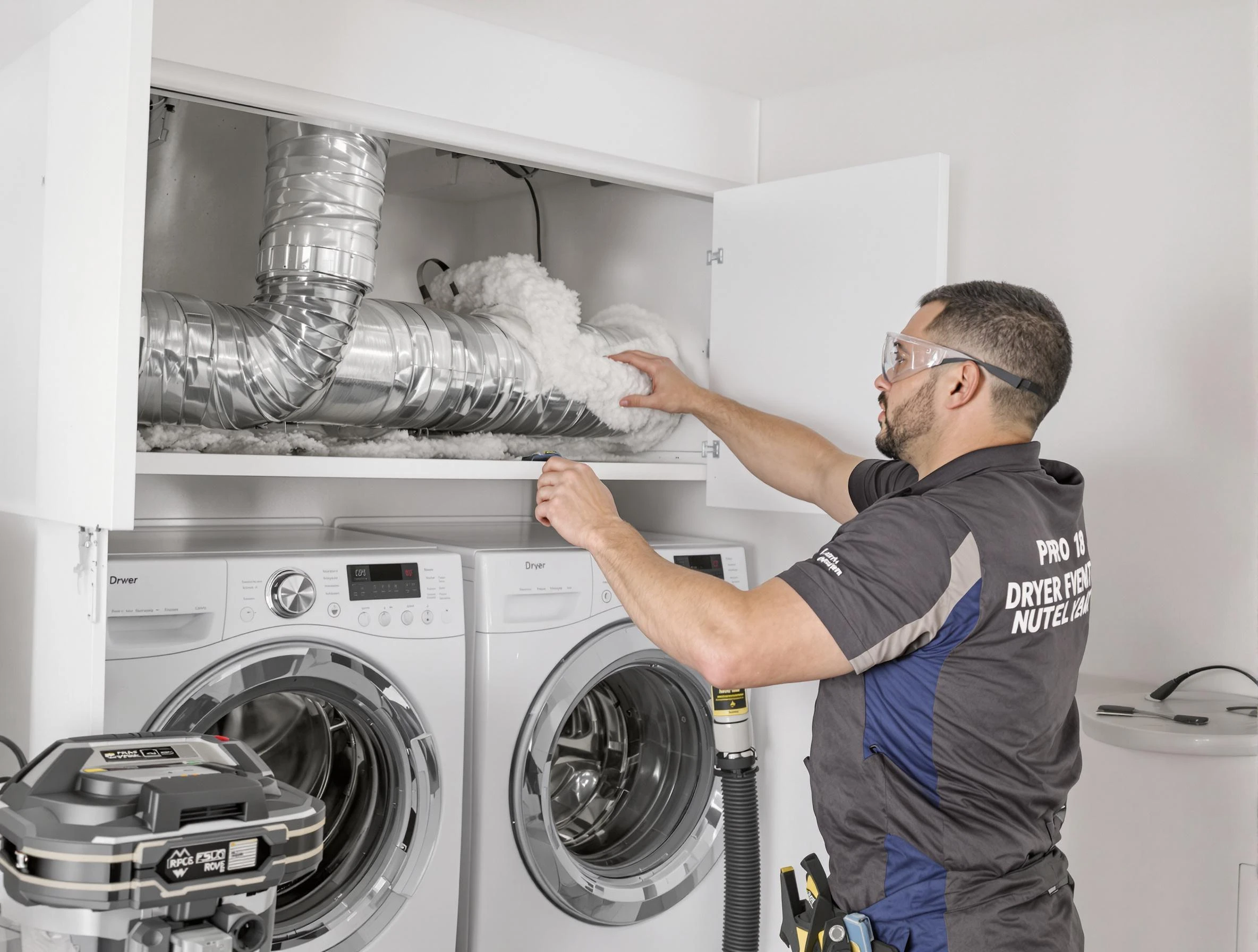 Newton Dryer Vent Cleaning certified technician performing specialized gas dryer vent cleaning in Newton